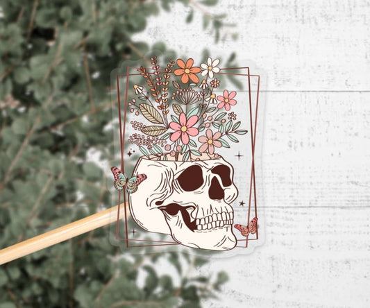 Floral Skull Clear Vinyl Sticker