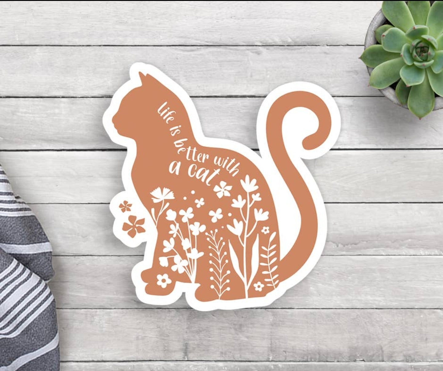 Floral Cat Vinyl Sticker