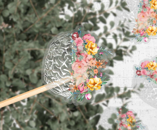 Floral Brain Clear Vinyl Sticker